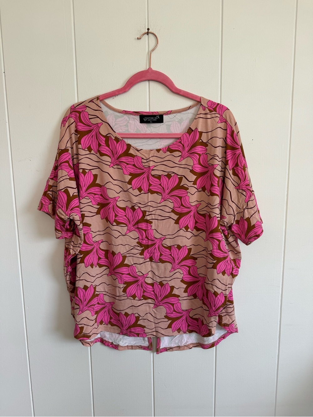 Fighting Eel Pink Floral Dolman Top XL